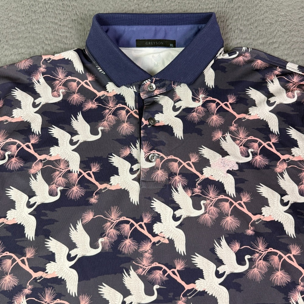 Greyson Performance Audubon Polo Shirt Mens XL Flying Cranes Floral Golf